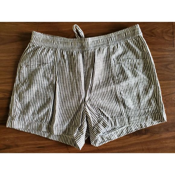NWOT Womens Size M Old Navy High-Waisted Linen-Blend GRAY STRIPE Shorts 3.5in - Picture 1 of 4
